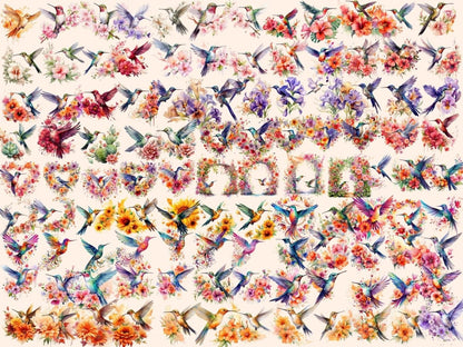 Floral Hummingbirds Watercolor Clipart floral bird clipart - Wonders Artist