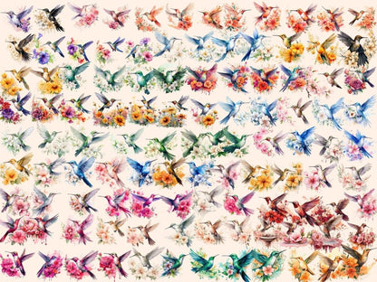 Floral Hummingbirds Watercolor Clipart floral bird clipart - Wonders Artist