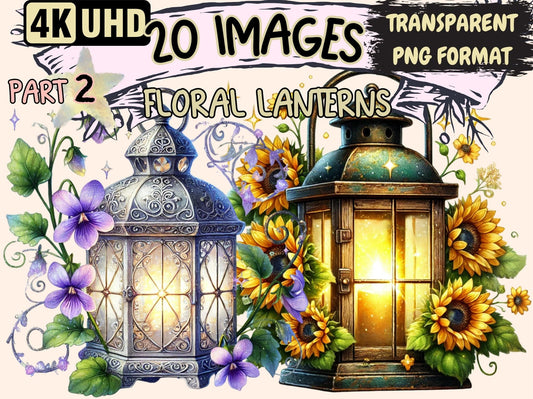 Floral Lanterns (P2) Clipart - High - Quality Instant Digital Download for Creative Projects