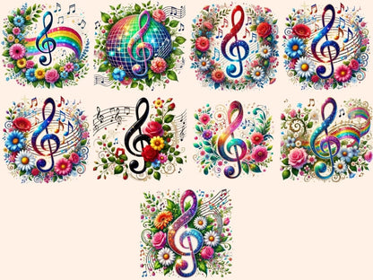 Floral Music Notes Clipart floral design - Wonders Artist