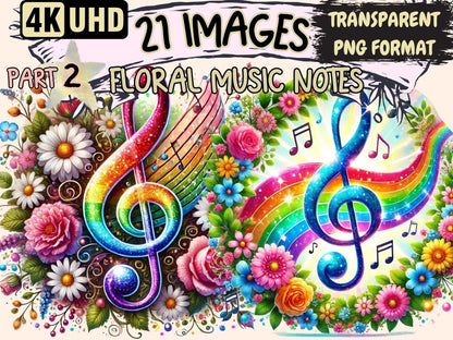 Floral Music Notes (P2) Clipart floral design - Wonders Artist