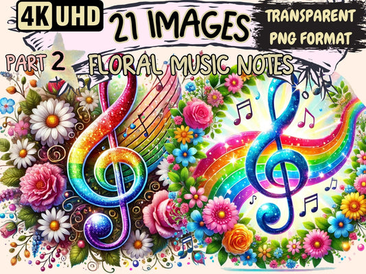 Floral Music Notes (P2) Clipart - High - Quality Instant Digital Download for Creative Projects