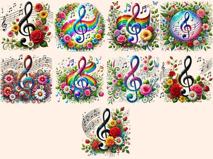 Floral Music Notes (P2) Clipart floral design - Wonders Artist