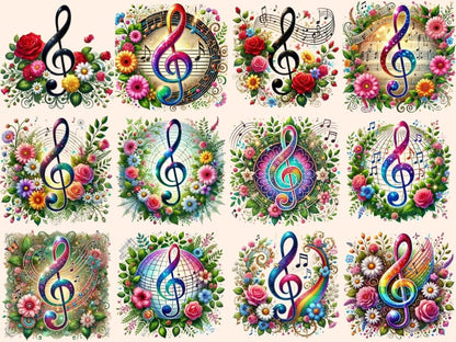 Floral Music Notes (P2) Clipart floral design - Wonders Artist