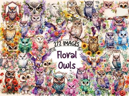 Floral Owls Watercolor Clipart floral owl clipart - Wonders Artist