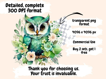 Floral Owls Watercolor Clipart floral owl clipart - Wonders Artist