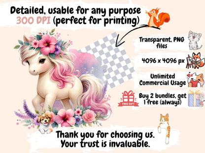 Floral Ponies Clipart Cute pony art - Wonders Artist