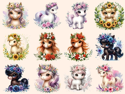 Floral Ponies Clipart Cute pony art - Wonders Artist