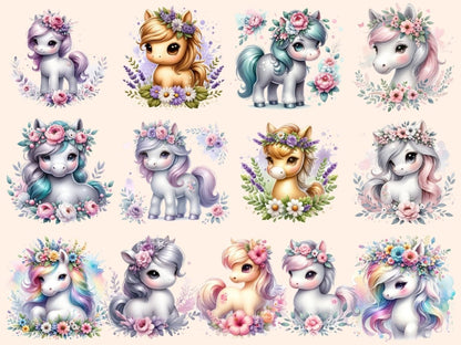Floral Ponies Clipart Cute pony art - Wonders Artist