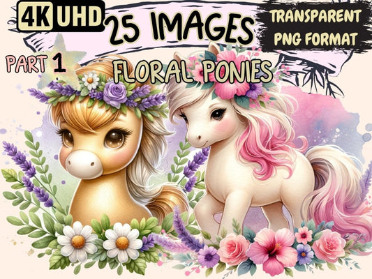 Floral Ponies Clipart Cute pony art - Wonders Artist