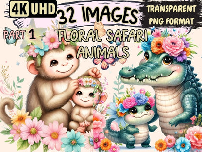 Floral Safari Animal Clipart animal clipart - Wonders Artist