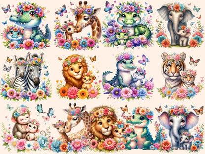 Floral Safari Animal Clipart animal clipart - Wonders Artist