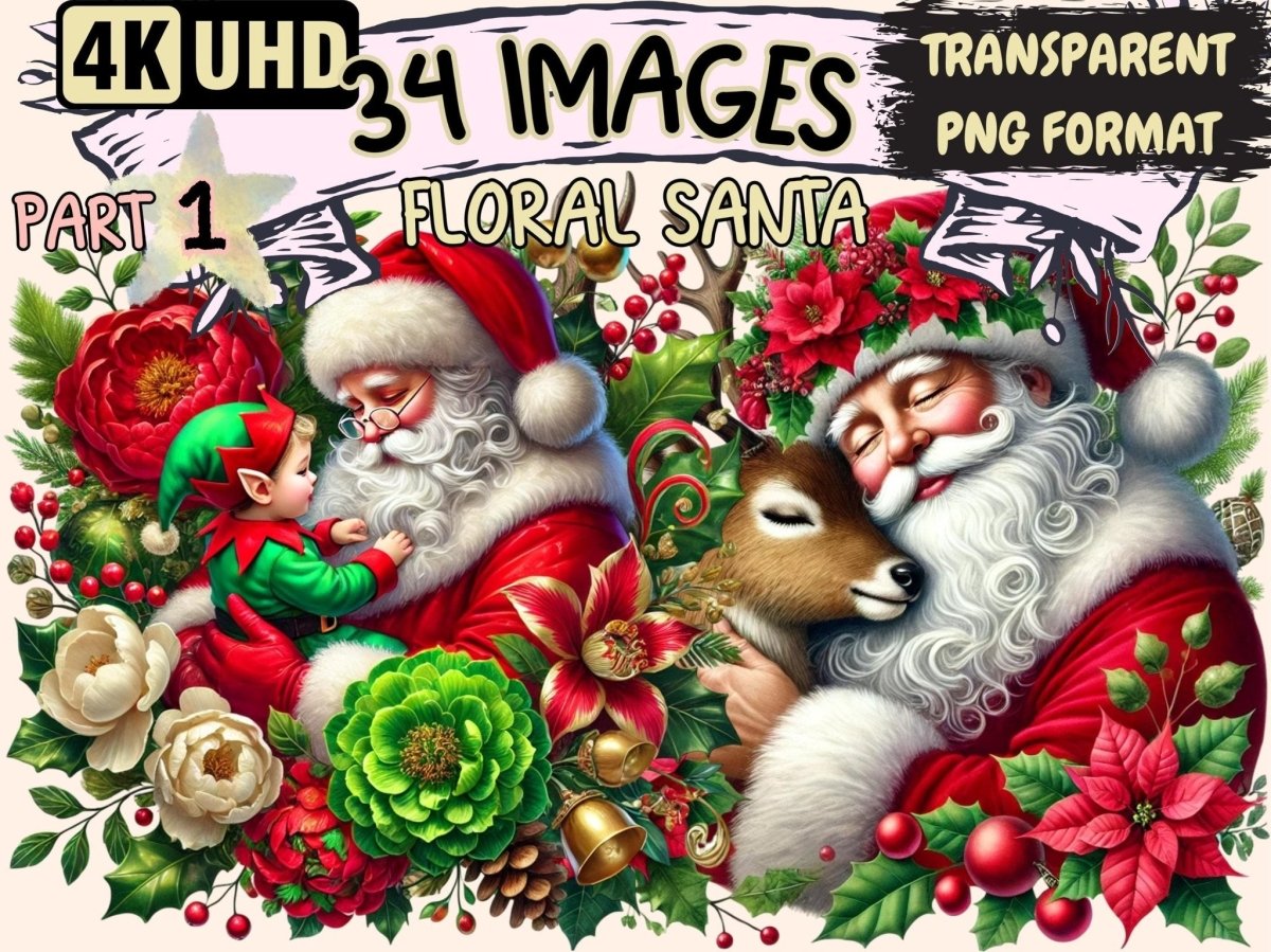 Floral Santa Clipart christmas santa png - Wonders Artist