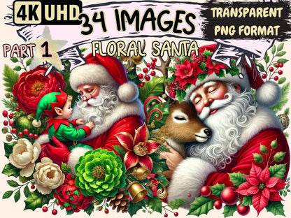 Floral Santa Clipart christmas santa png - Wonders Artist