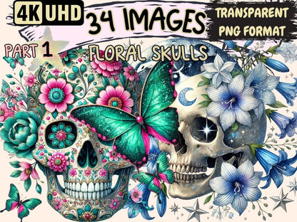 Floral Skulls Clipart botanical skulls - Wonders Artist