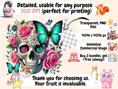 Floral Skulls Clipart botanical skulls - Wonders Artist
