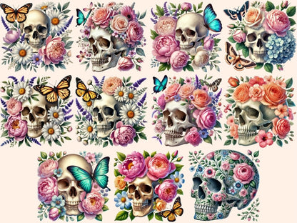 Floral Skulls (P2) Clipart botanical skulls - Wonders Artist