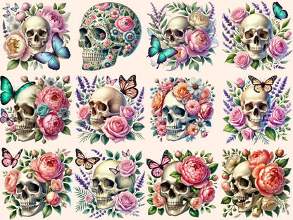 Floral Skulls (P2) Clipart botanical skulls - Wonders Artist