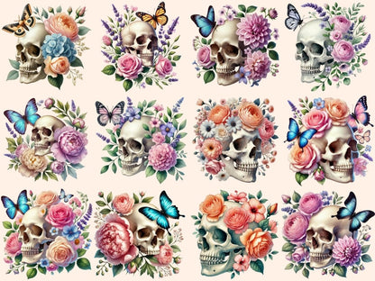 Floral Skulls (P2) Clipart botanical skulls - Wonders Artist