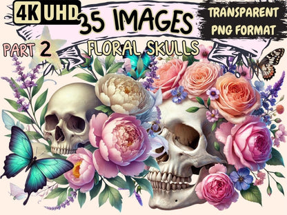 Floral Skulls (P2) Clipart botanical skulls - Wonders Artist