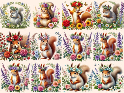 Floral Squirrels Clipart Cute squirrel art - Wonders Artist