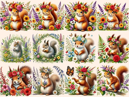 Floral Squirrels Clipart Cute squirrel art - Wonders Artist
