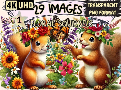Floral Squirrels Clipart Cute squirrel art - Wonders Artist