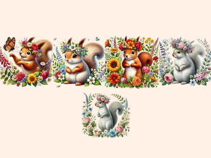 Floral Squirrels Clipart Cute squirrel art - Wonders Artist