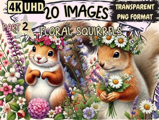 Floral Squirrels (P2) Clipart Cute squirrel art - Wonders Artist