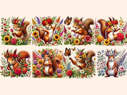 Floral Squirrels (P2) Clipart Cute squirrel art - Wonders Artist