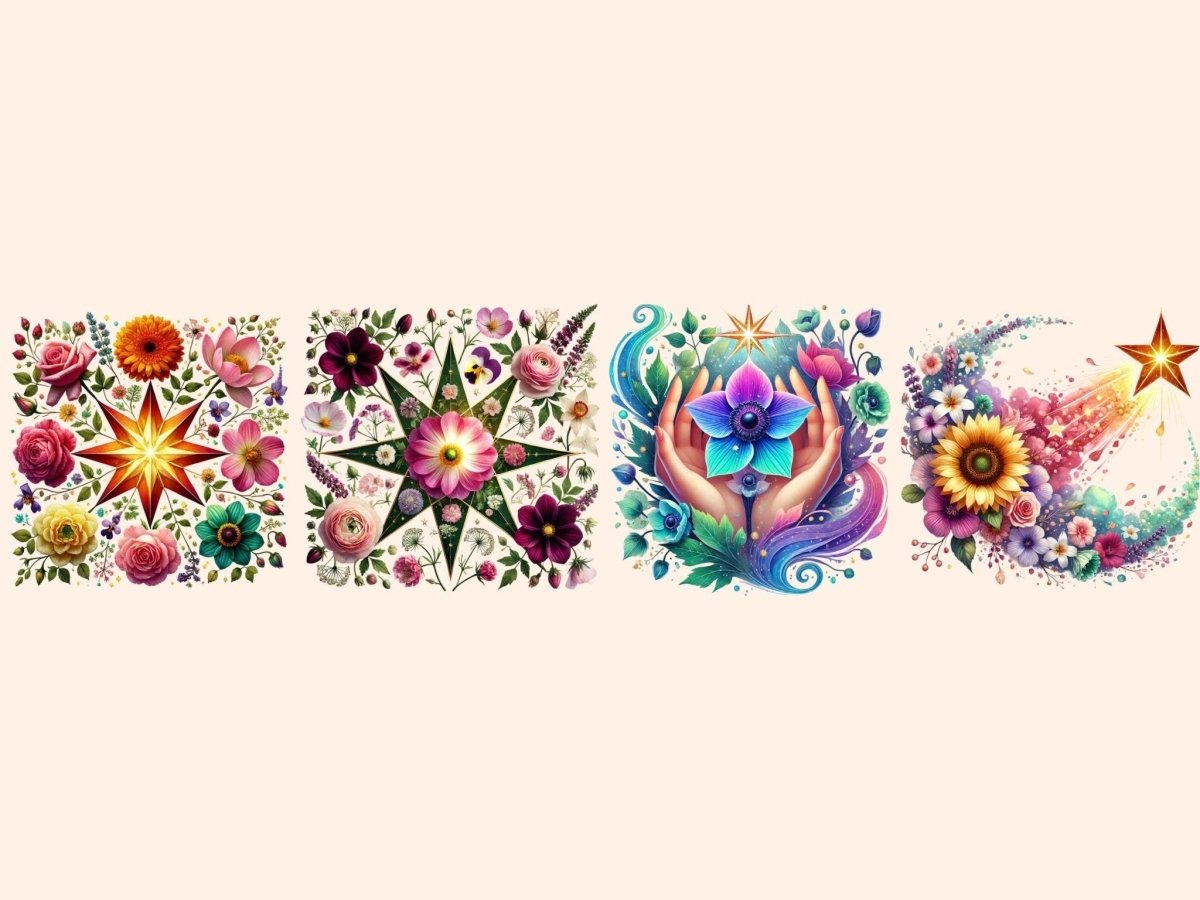 Floral Stars Clipart botanical star png celestial floral png cute star art - WondersArtist