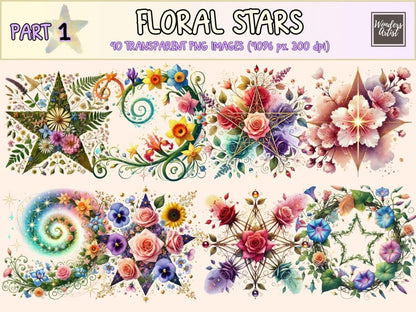 Floral Stars Clipart botanical star png celestial floral png cute star art - WondersArtist