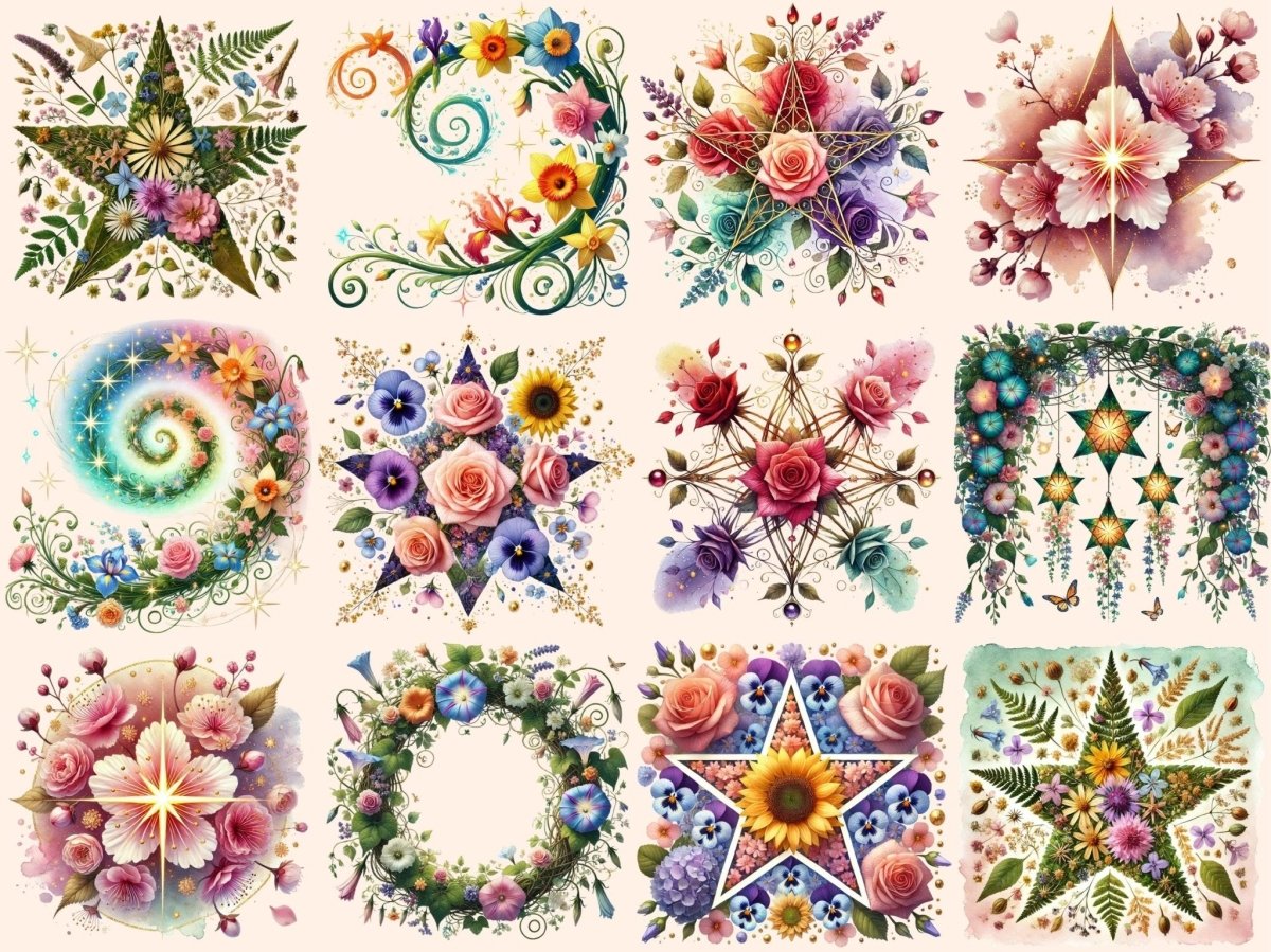 Floral Stars Clipart botanical star png celestial floral png cute star art - WondersArtist