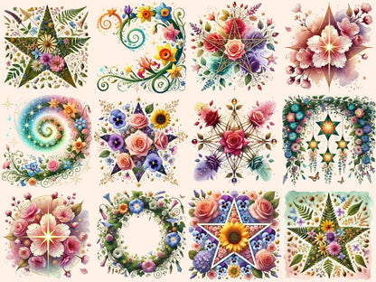 Floral Stars Clipart botanical star png celestial floral png cute star art - WondersArtist