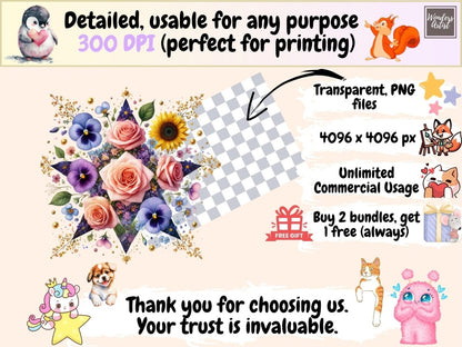 Floral Stars Clipart botanical star png celestial floral png cute star art - WondersArtist