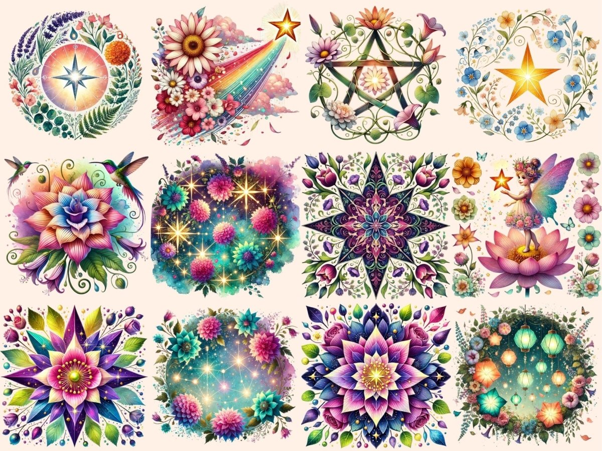 Floral Stars Clipart botanical star png celestial floral png cute star art - WondersArtist