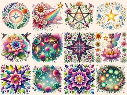 Floral Stars Clipart botanical star png celestial floral png cute star art - WondersArtist