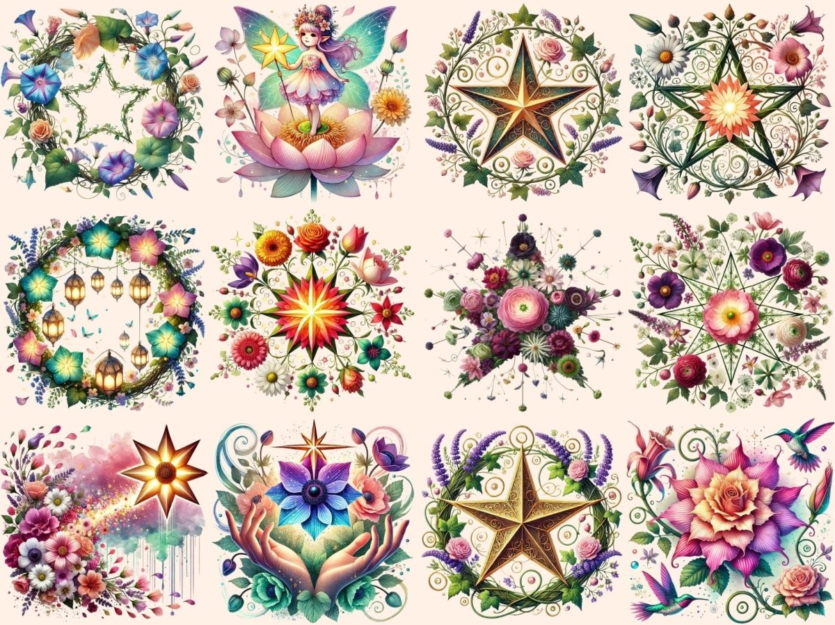Floral Stars Clipart botanical star png celestial floral png cute star art - WondersArtist