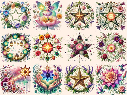 Floral Stars Clipart botanical star png celestial floral png cute star art - WondersArtist