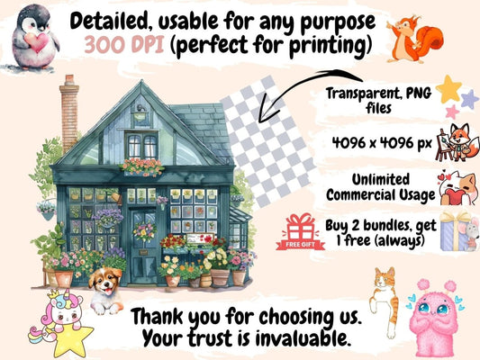 Blomsterbutikker Akvarel Clipart