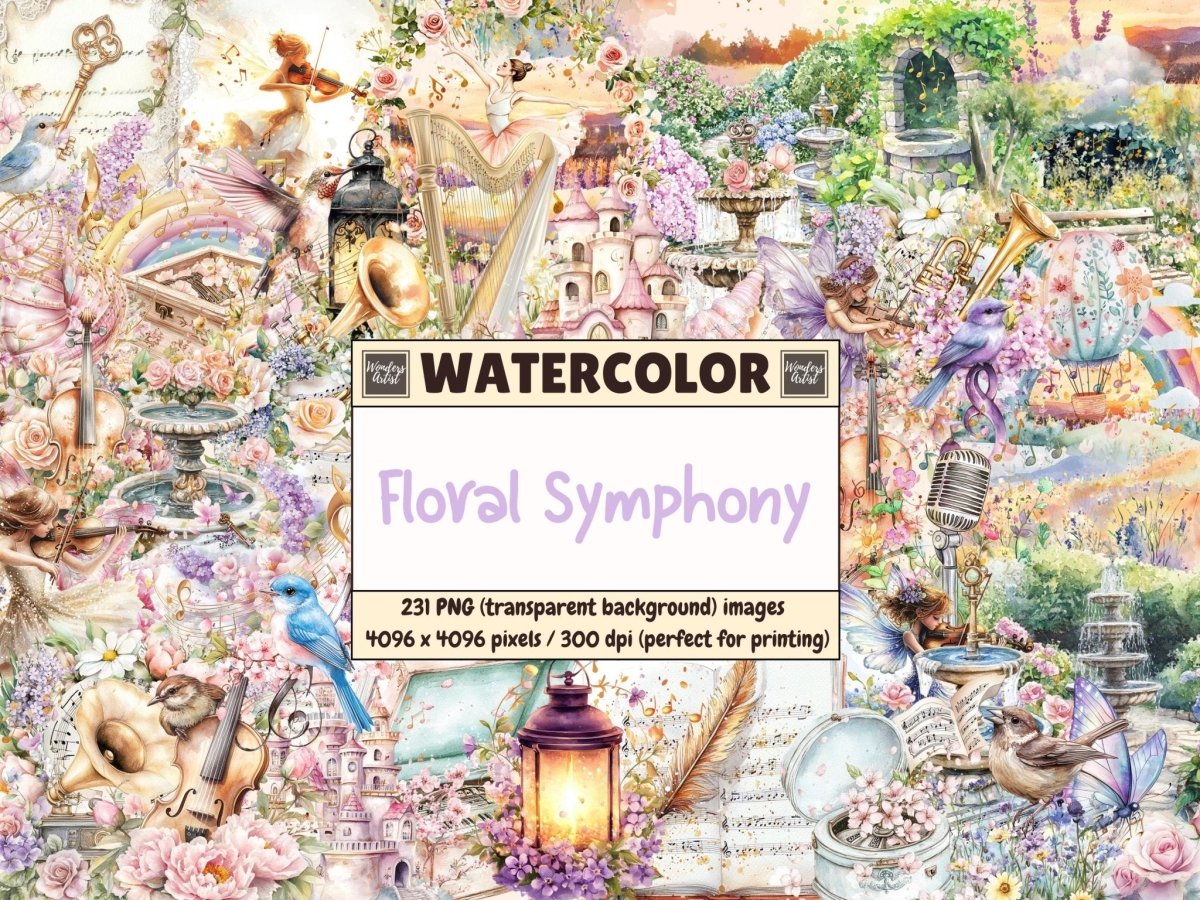 Floral Symphony Watercolor Clipart beautiful garden png blooming flowers png botanical clipart - WondersArtist