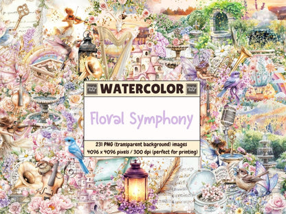 Floral Symphony Watercolor Clipart beautiful garden png blooming flowers png botanical clipart - WondersArtist