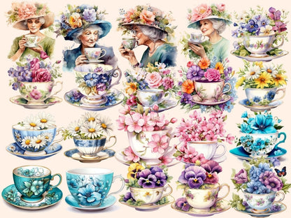 Floral Tea Watercolor Clipart cottagecore clipart - Wonders Artist