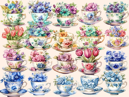 Floral Tea Watercolor Clipart cottagecore clipart - Wonders Artist