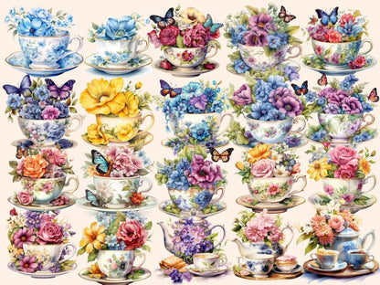 Floral Tea Watercolor Clipart cottagecore clipart - Wonders Artist