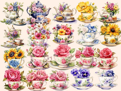 Floral Tea Watercolor Clipart cottagecore clipart - Wonders Artist