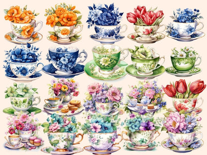 Floral Tea Watercolor Clipart cottagecore clipart - Wonders Artist
