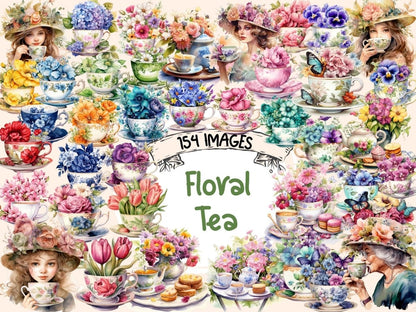 Floral Tea Watercolor Clipart cottagecore clipart - Wonders Artist