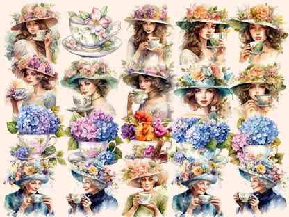 Floral Tea Watercolor Clipart cottagecore clipart - Wonders Artist