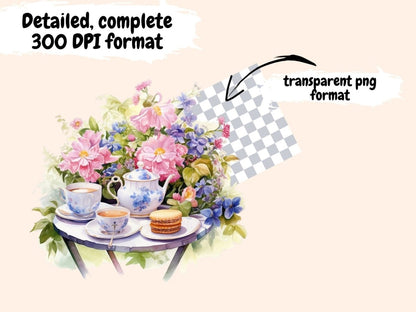 Floral Tea Watercolor Clipart cottagecore clipart - Wonders Artist